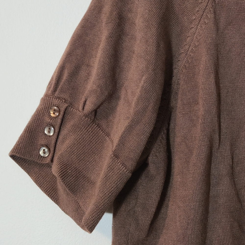 Ricki's XXL Brown V-Neck Cardigan Short Sleeve Button Down Classic Knit Sweater - Picture 12 of 16